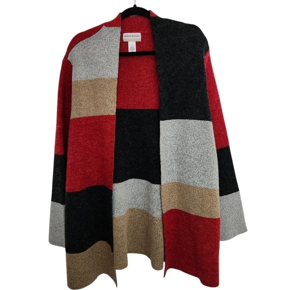 Alfred Dunner Womens Colorblock Open Front Long Cardigan Sweater Pockets Size 2x